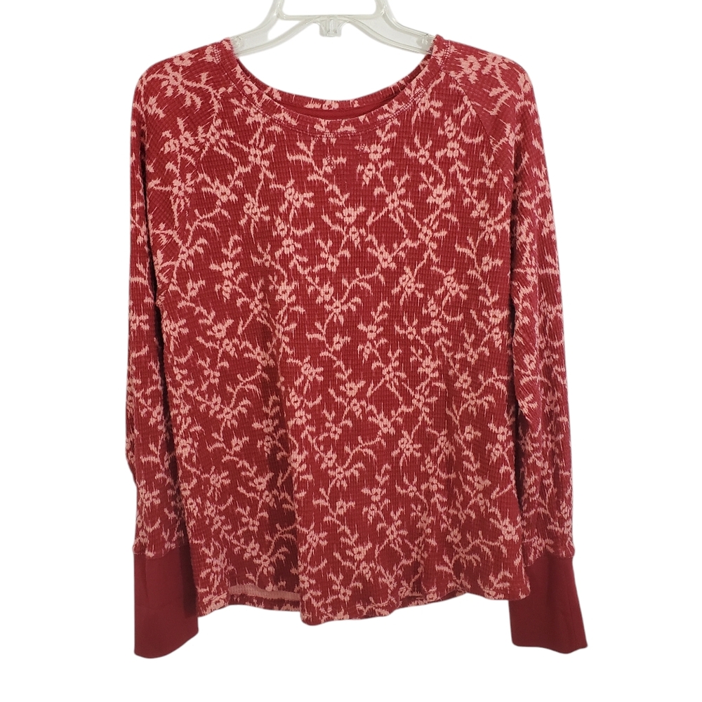 NWT Knox Rose Thermal Waffle Knit Top Pink Floral Long Sleeve Boho Size XXL